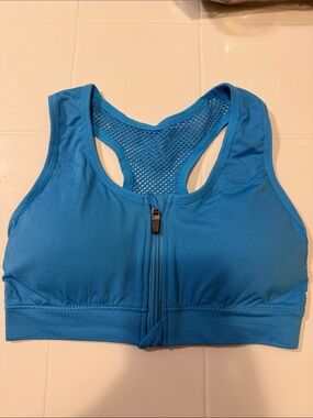 Front-Zip Racerback Sports Bra - Blue